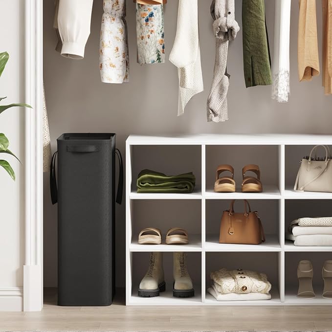 Lifewit 2 Pack Slim Laundry Hamper, Collapsible Narrow Laundry Basket, Small Tall Dirty Clothes Hampers with Handles for Bathroom Bedroom College Dorm, Black, 65L