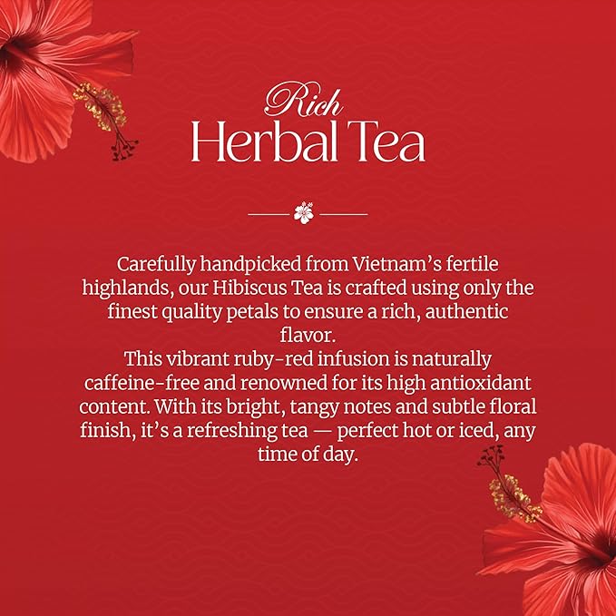 50 PACK Hibiscus Tea Bags – Individual Wrapped Tea Bags – All Natural Herbal Tea | Caffeine Free | No Preservatives, No Sugar – Great For All Seasons