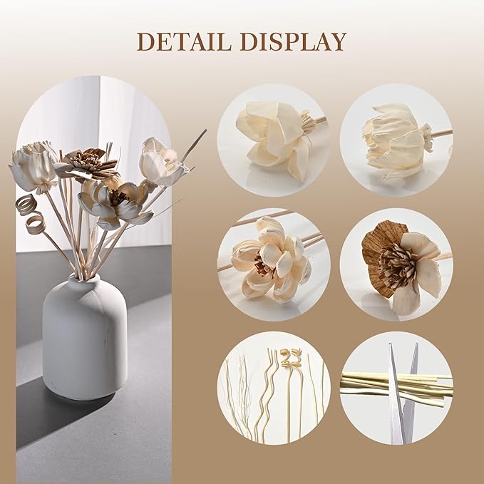 Reed Diffuser Sticks Set, Natural Paper Material, Flower Diffusers for Home Bathroom and Bedroom Decor, 12Pcs Exquisite Box