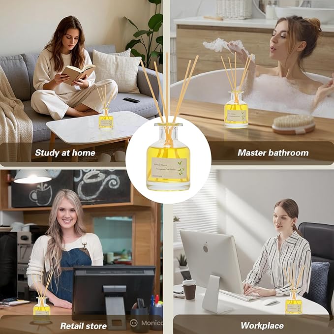 Reed Diffuser Essential Oil Set - Gardenia Fragrance Air Freshener (4.4 Fl Oz) for Home, Bathroom, Bedroom, Office Decor