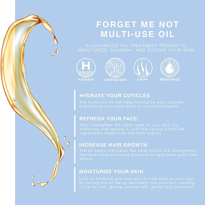 BEAUTE DE PROVENCE Multi-Use Oil for Face, Body and Hair - Forget Me Not - Organic Blend of Apricot, Vitamin E and Sweet Almond Oil Moisturizer for Dry Skin, Scalp and Nails - Peach, Mandarin and Green Tea - 4 Fl Oz