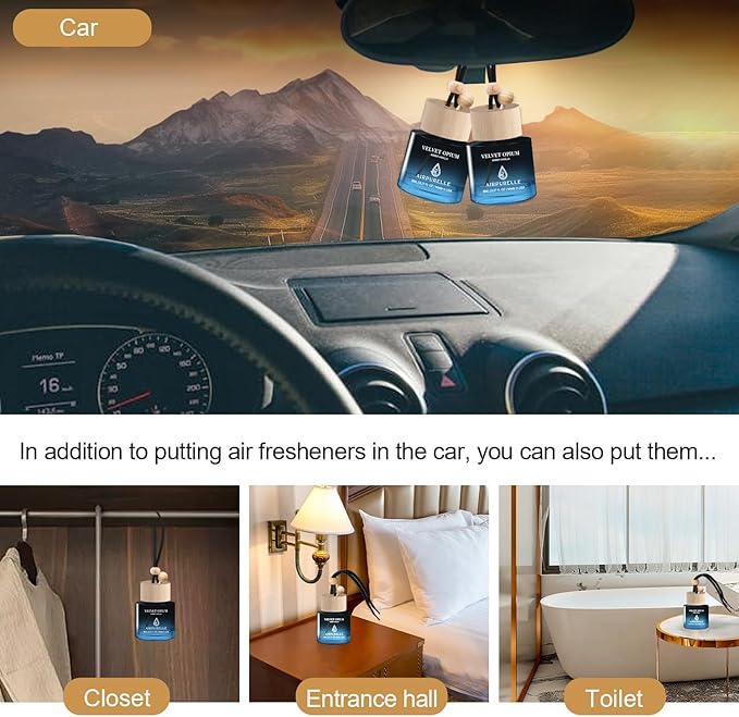 Car Air Freshener Hanging 2 Pack Car Air Fresheners Diffuser - Amber Vanilla Fragrance Oil Air Diffuser for Car, 45+ days Long Lasting Fragrance, Two 0.27 FL OZ/8ML Made in USA Car Air Fresheners