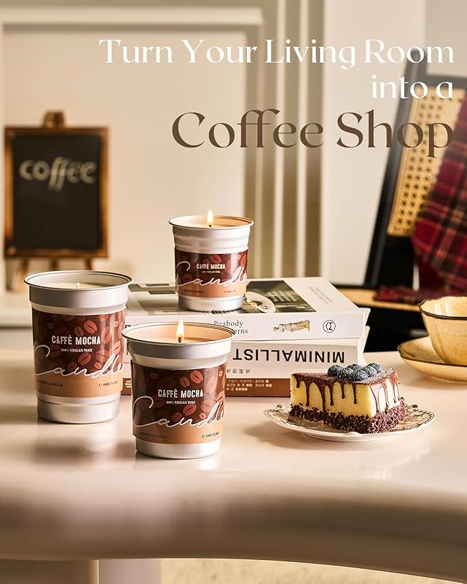 M&SENSE Mocha Coffee Scented Candles 7oz 42 Hours Slow Burn, Soy Organic Candles Non Toxic, Small Fall Seasonal Candle for Home Decor, Holiday Aromatherapy Gifts for Women Men