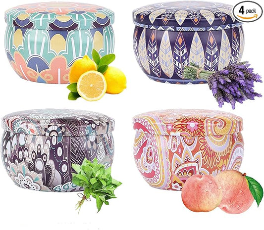 Aromatherapy Candle Gift Set – 4 Pack Miniature Soy Wax Candles, Lavender, Lemon, Vanilla & Rose – Meditation Candle Set for Relaxation, Christmas Gifts, Home Décor & Travel