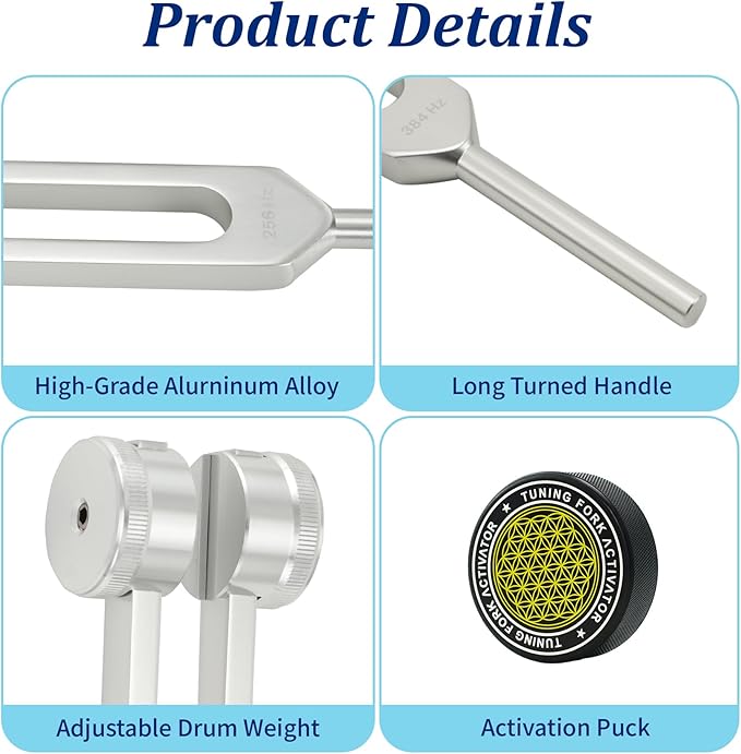 Tuning Forks for Healing Set – Includes 128Hz, 136Hz, 256Hz, 384Hz & Activator, Portable in Red Leather Pouch – Medical Grade Sound Healing Instruments for Chakra, Yoga, and Meditation