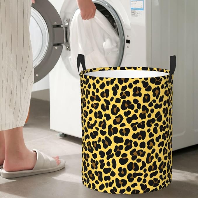 Laundry Basket Golden Leopard Print Collapsible Large Capacity, 63L Dirty Clothes Basket Durable Lightweight Hamper With Handles Ideal For Clothes,Toys Home Organization19.6 * 15.7in