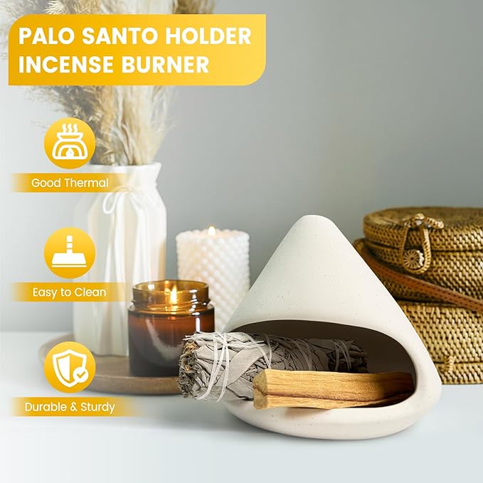 Handcrafted Natural Clay Smudge Pot-Mini Chimenea Incense Holder for Sage, Copal & Palo Santo-Aromatherapy Burner with Unique Design-Perfect Anxiety Relief Gift for Women, Zongzi Style, White