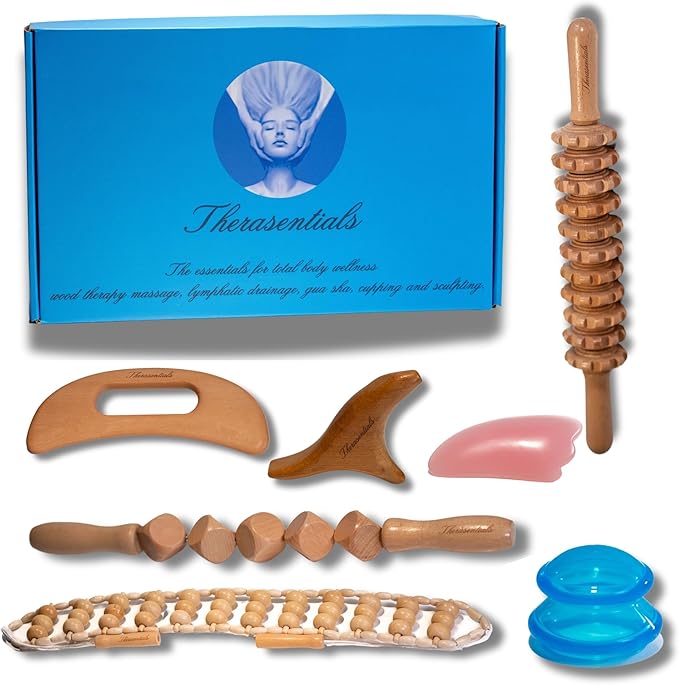 Wood Therapy Massage Tools 12-in-1 Multi-use, Lymphatic Drainage Massager, Maderoterapia Kit - Anti Cellulite Complete Body Sculpting Tools for Total Relaxation & Relief - Massager Tool for Anti Aging