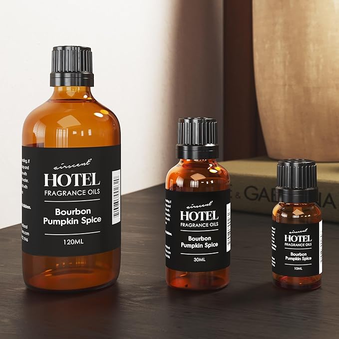 AirScent Bourbon Pumpkin Spice Holiday Diffuser Oil - Premium Holiday Fragrance Oil for Ultrasonic and Waterless Diffusers and Crafting - 500 ml, 16.9 fl oz Glass Bottle