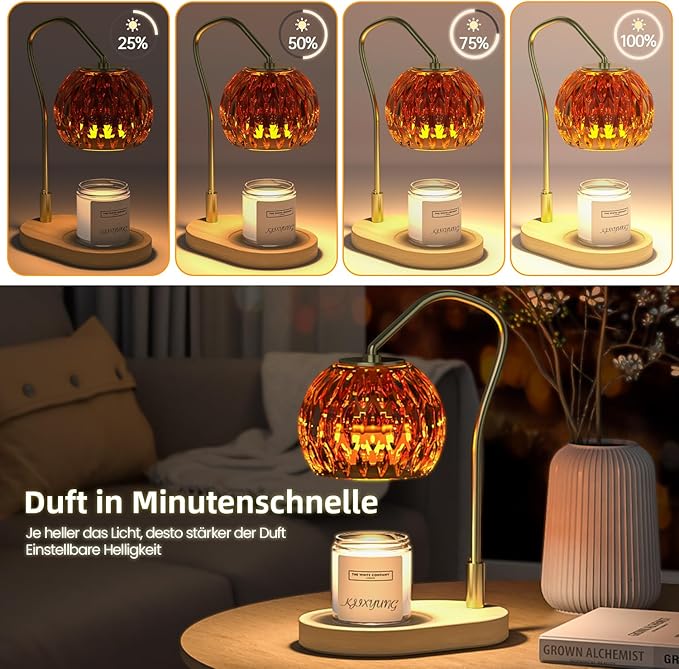 Candle Warmer Lamp with Timer & Dimmer - Ideal for Glass Jar Scented Candles, Includes 2 Bulbs - Perfect Christmas, Birthday, or New Home Gift for Decor & Bedroom Warmth - Amber Color