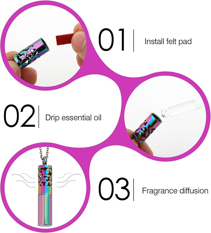 Aromatherapy Essential Oil Necklace, Fragrance Diffuser Pendant for Women and Men, Ideal Gift for Birthday, Christmas, and Valentine's Day (Colorful)