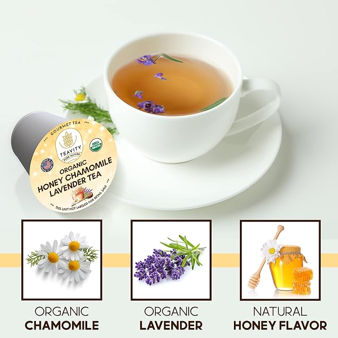 Organic Chamomile and Lavender Tea Pods for Keurig - Decaf Herbal Tea for Keurig K Cups - Honey Chamomile Lavender by Teavity (12 Tea Pods)