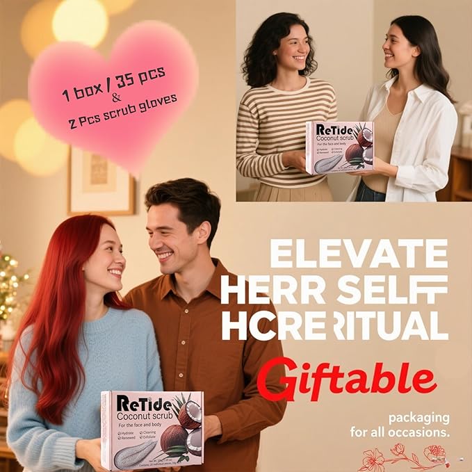 Coconut Body Scrub Gift Set - 35 Packets & 2 Pcs Exfoliating Gloves,Exfoliating & Moisturizing Sugar Scrub for Face & Body, Self Care Gifts for Women