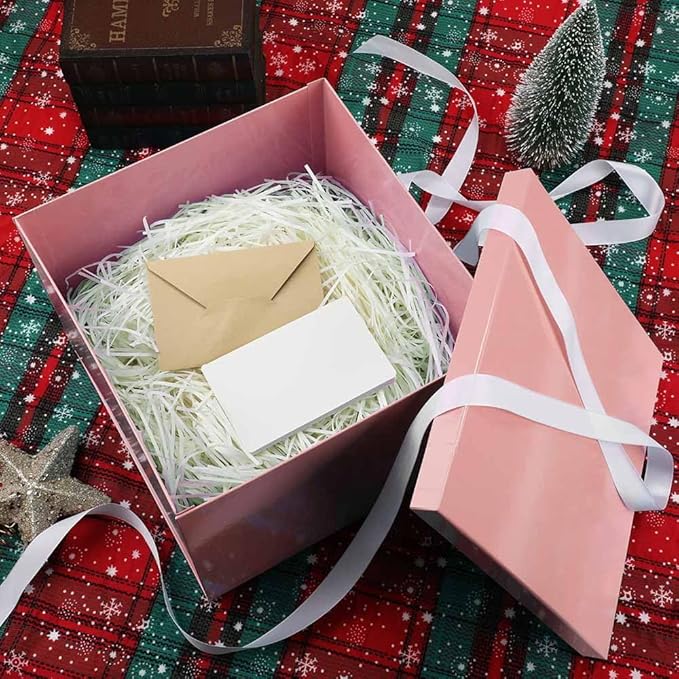 Large Gift Box with Lid 12.5x12.5x10 Inches, Pink Gift Boxes for presents Packaging for Birthdays, Valentine's Day, Christmas, Anniversaries (Include Shredded Paper Fill, Envelope Card Ribbon)