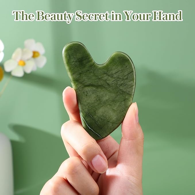 rosenice Gua Sha Scraping Massage Tool Natural Jade Guasha Board for Therapy Trigger Point Treatment Dark Green