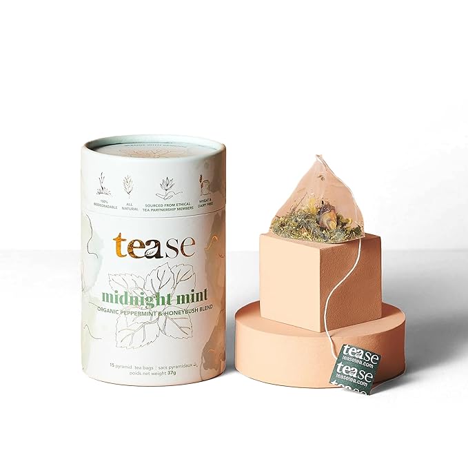 Tease Tea Organic Peppermint Tea - Midnight Mint Digestive Health Herbal Drink, Stomach Relief Caffeine Free Drink Made with Peppermint, Spearmint, and Peach For Calming and Soothing Blend