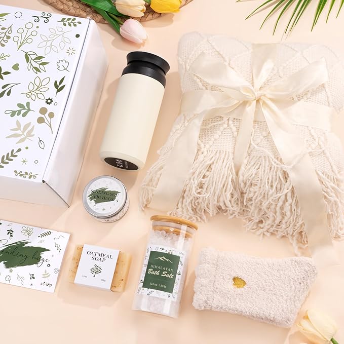 Self Care Gifts for Women, Get Well Gifts for Women, Sympathy Gift Baskets, Get Well Soon Care Package, Encouragement Inspirational Gift Baskets, Sending Hug (Ivory)