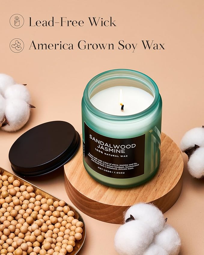 M&SENSE Sandalwood Jasmine Scented Candles, Natural Soy Wax Best Smelling Candle 7.05oz 50 Hour Burning,Floral Non Toxic Single Cotton Wick Aromatherapy Gifts for Women Friend