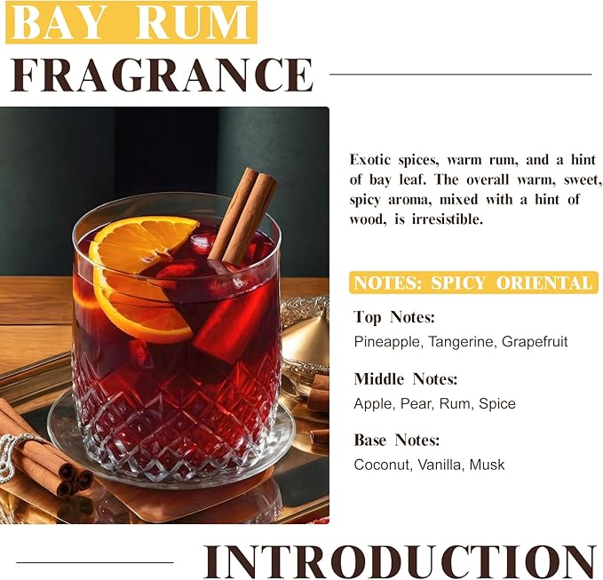 EUQEE Bay Rum Fragrance Oil with Glass Dropper, Essential Oils for Candle & Soap Making, Diffusers, DIY Bath Bombs (2.02 Fl oz/60 ml)