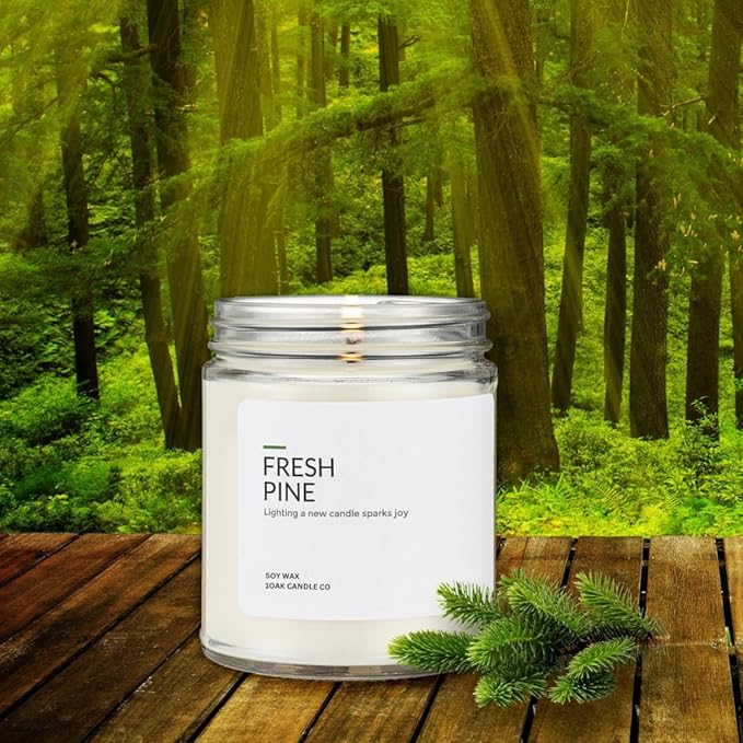 1OAK Soy Wax Candles (Fresh Pine) - Pine Candle - Soy Candles for Home Scented - Long Burning Premium - Hand-Poured (7oz.)