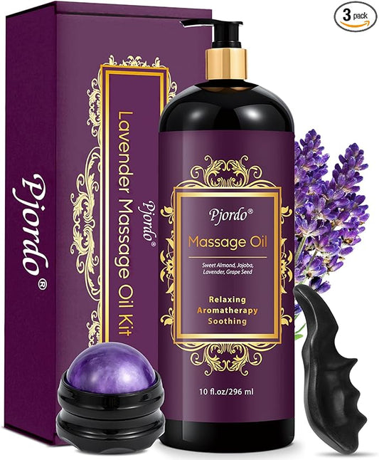 Aromatherapy Lavender Massage Oil, Massage Oil for Massage Therapy, Calming, Soothing, Relaxing, Spa Gifts for Him Her, 10 Fl Oz