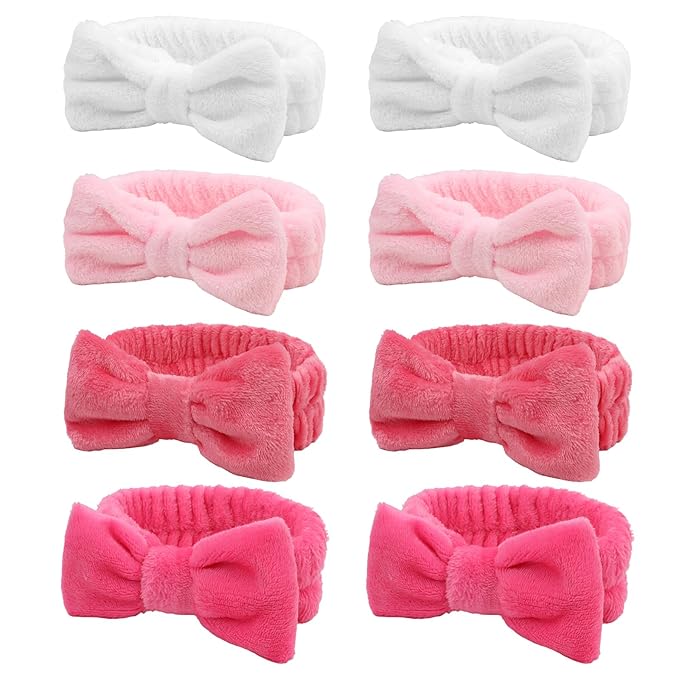 8 Pack Spa Headband for Washing Face,Pink Skincare Headband Set for Women Girls Cute Bow Headbands for Makeup Skin Care Head bands Sleepover Party Supplies for Girl