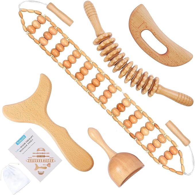 5-in-1 Wood Therapy Massage Tools Lymphatic Drainage Massager for Muscle Pain Relief | Maderoterapia Kit Body Sculpting Tools for Anti-Cellulite, Body Shaping