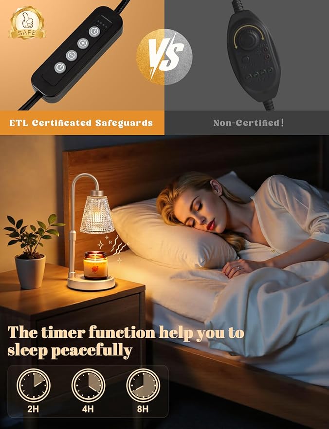 Innqoo Champagne Gold Candle Warmer Lamp with Timer, Dimmable Candle Warmer for Home Decor, Height Adjustable Candle Lamp for Jar Candles, Birthday Gifts for Women Mom, House Warming Gifts New Home