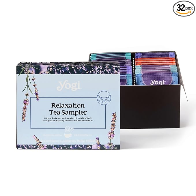 Yogi Relaxation Sampler Box (32 Tea Bags) - 8 Favorite Herbal Teas for Stress Relief & Sleep - Organic & Caffeine Free