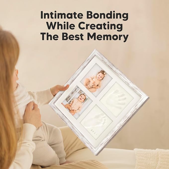 Baby Hand and Footprint Kit - Baby Footprint Kit, Clay Handprint Keepsake Frame, Nursery Picture Frame For Newborns, Personalized New Mom Gifts for Showers & Registry (Vintage White)