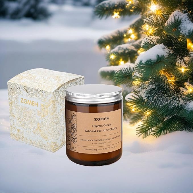 Scented Candle,7.05 oz Balsam & Cedar Home Scented - 100% Natural Soy Wax Candle,1 Cotton Wick,Over 40 Hours Burn Time,Scented Jar Candle Gifts