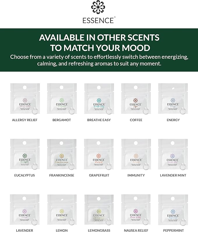 Essence Wearable Aromatherapy Nasal Diffuser – Eucalyptus Essential Oil Nose Ring Silicone Inhaler for Stress & Mood Support - Made in USA & Travel-Friendly