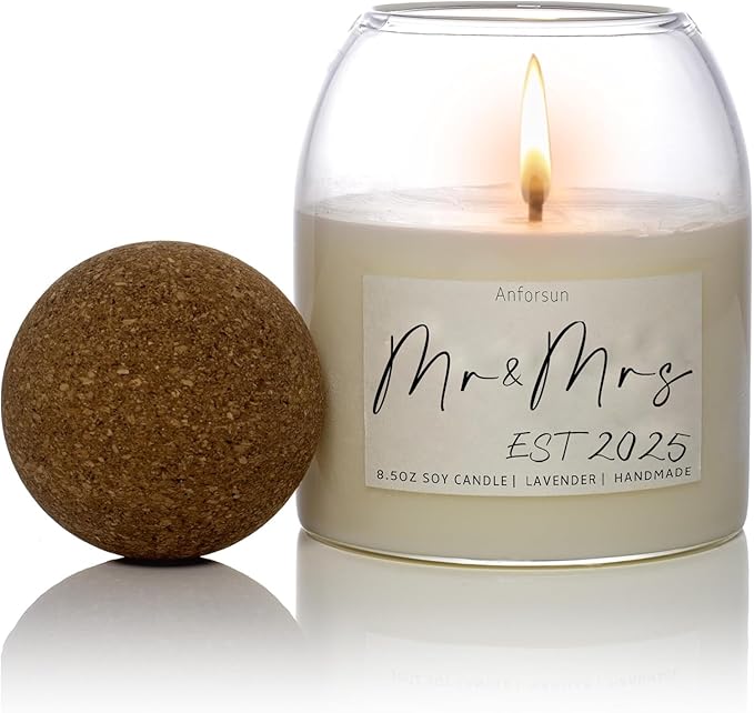 Wedding Gifts for Couples 2025, Bridal Shower Gifts for Couples Husband Wife, Newlywed Mr and Mrs - 8.50oz Soy Wax, Long-Lasting 60-Hours,Lavender