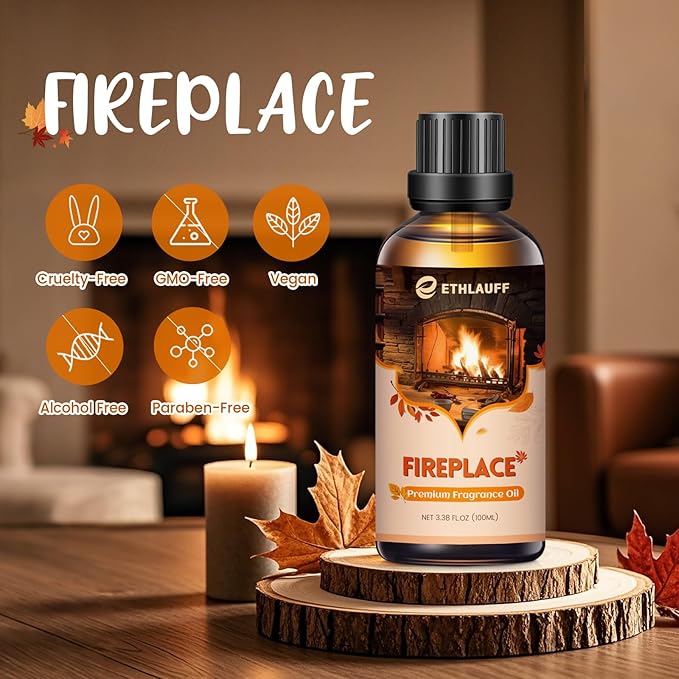 Fireplace Essential Oil, 100ml Fall Essential Oil for Diffusers for Home, Autumn Scented Oils for Candle & Soap Making, Bath Bombs, Massage - 3.38FL.OZ