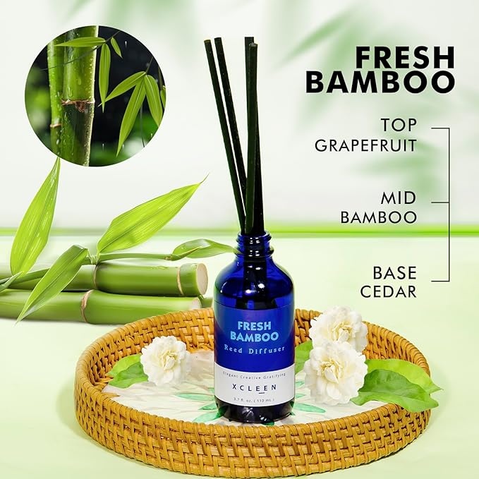 Reed Diffuser, Fresh Bamboo Scented Diffuser with Sticks, Home Fragrance Aromatherapy Oil Diffuser for Bathroom Office Decor