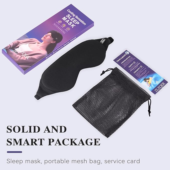 Cool Touch Sleep Mask for Side Sleepers Men & Women&Girl, Eye Mask with Memory Foam Nose Padding, Ultra Soft Blockout Eye Shade Cover, Cotton Sleep Mask for Sleeping, Travel, Nap (Black)