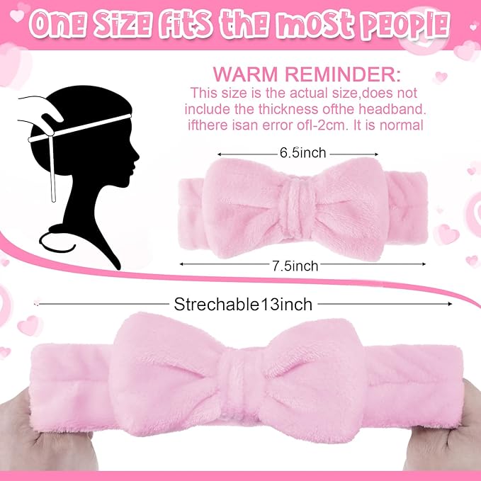 WILLBOND Spa Headband Bow Hairband Facial Makeup Women Face Wash Adjustable Skincare Headbands Flannel Towel Soft Head Wraps for Women Shower Washing Face(Sweet,24 Pieces)