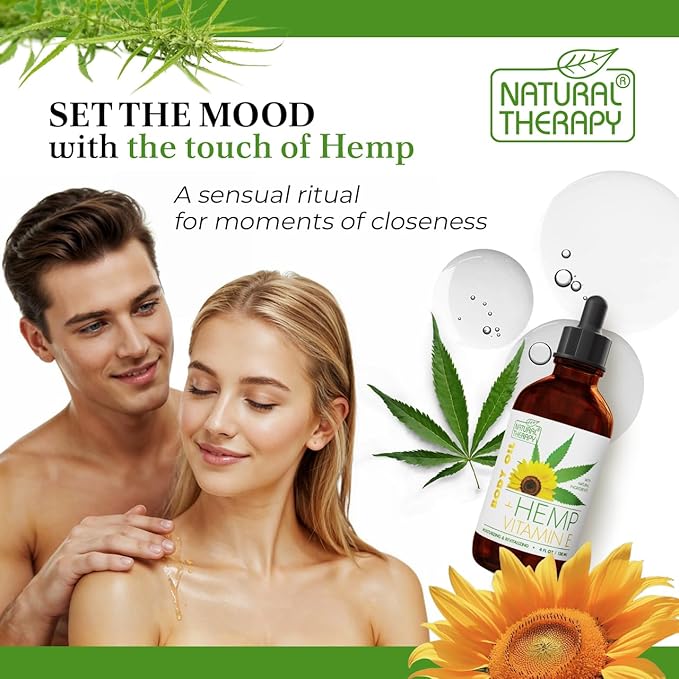 Natural Therapy Hemp & Vitamin E Body Oil – Moisturizing Body Oil – Hydrate & Soften Skin – Increase Skin Elasticity and Provide Anti-Aging Support (4 Fl.Oz)