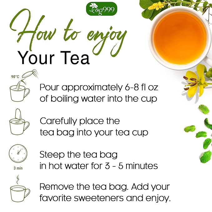 TOG999 60 Tea Bags Relieves Constipation Natural Tea, Blend of Senna Leaves - Peppermint - Licorice - Fennel, 100% Natural Ingrendients, Hand-made Herbal Tea, No Sugar, No Caffeine, No Gluten, Vegan.