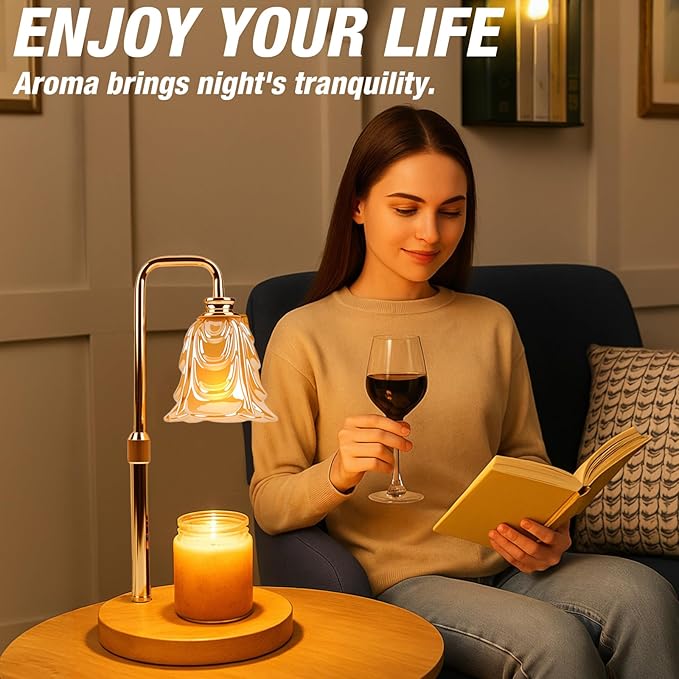 Candle Warmer Lamp with Timer and Dimmer, Electric Wax Warmers for Scented Candles with 5 Brightness Settings, Anti-Glare Lamp with Adjustable Height, Home Decor, Gift for Christmas, Birthday