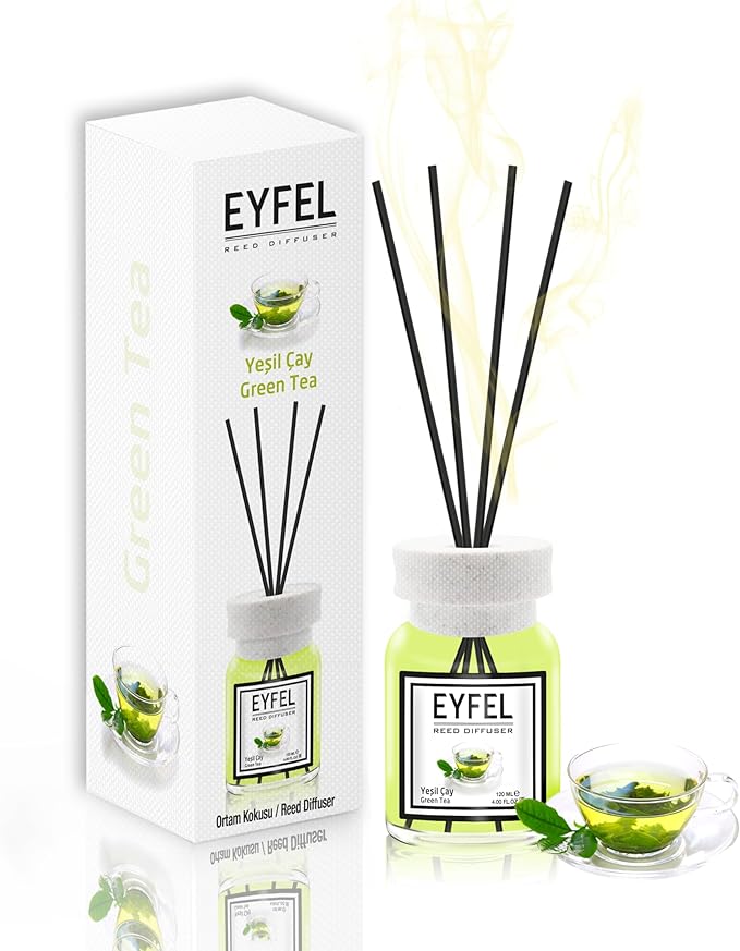 EYFEL Reed Diffusers for Home – Green Tea Reed Diffuser Set 4.05 fl oz Oil Diffuser Sticks, Bathroom Diffuser, Home Fragrances, Scented Sticks, Home Décor