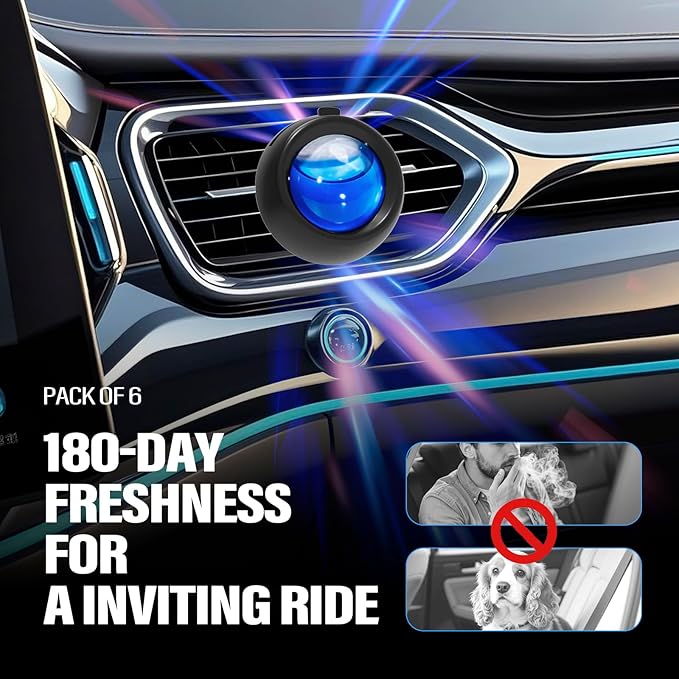Car Air Freshener Vent Clips, Ocean Scent, 6 Pack, Long Lasting Scent Up to 180 Days, Car Fresheners