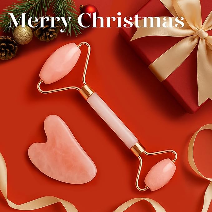 BAIMEI Jade Roller & Gua Sha, Face Roller, Facial Beauty Roller Skin Care Tools, Self Care Gift for Men Women, Massager for Face, Eyes, Neck, Relieve Fine Lines and Wrinkles - Rose Quartz