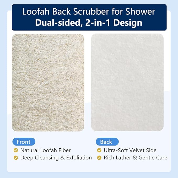 Loofah Back Scrubber for Shower Exfoliating Body Scrubber with Long Handle Natural Back Exfoliator and Washer for Deep Cleaning and Skin Renewal