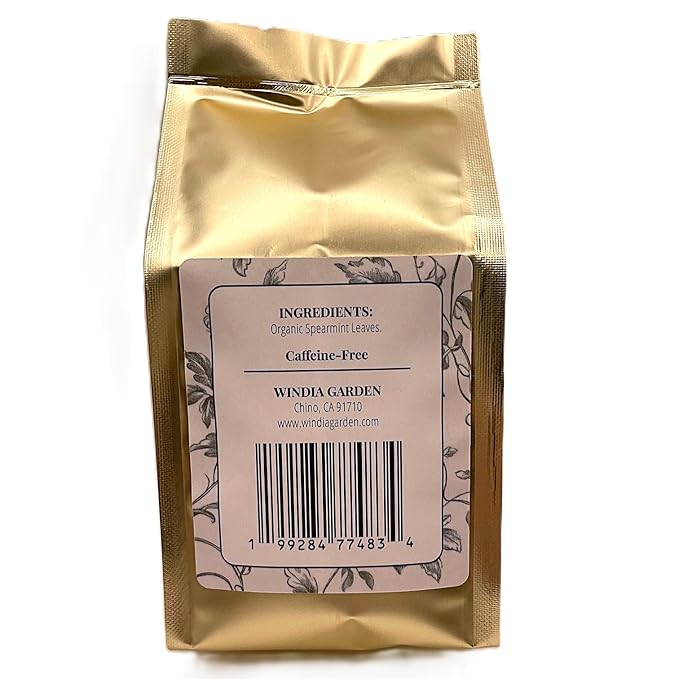 Windia Garden, Spearmint Tea, Loose Leaf Herbal Tea, Grown in USA, Caffeine-Free, Refill Pouch, Hand-Packed in California, Small Woman Owned Business