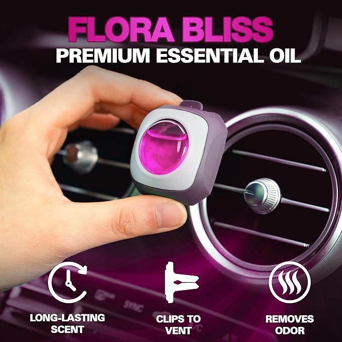 Air Jungles Flora Bliss Scent Car Air Freshener Clip, 6 Vent Clips, 4ml Each, Long Lasting Air Freshener, Up to 180 Days Car Refresher Odor Eliminator