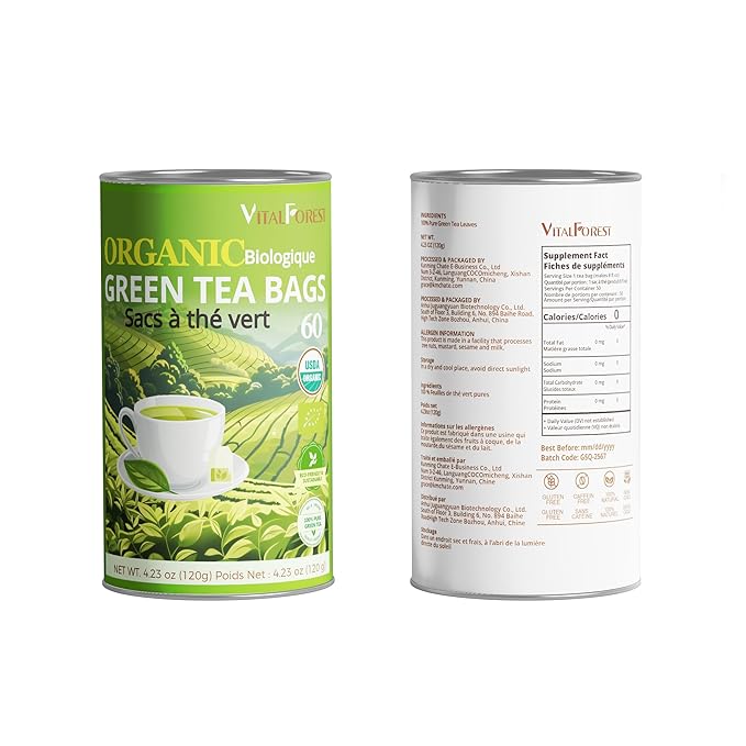Organic Green Tea Bags| 70 Count VitalForest Unbleached ECO-Conscious Chinese Green Tea Packets| Te Verde Organico Natural Premium Real China Herbal Tea