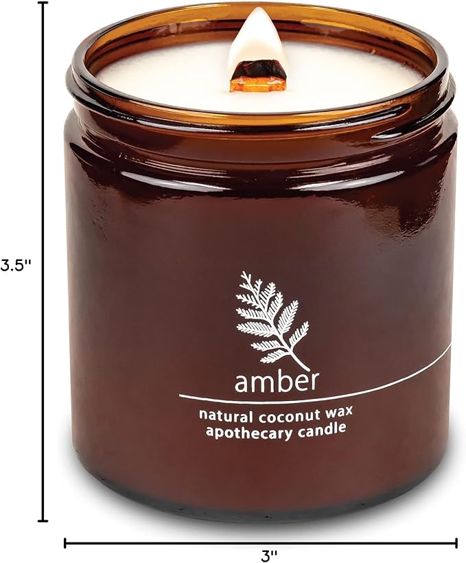 Crackling Wood Wick Candle Handcrafted with Natural Coconut Wax and Essential Oils (Amber, Large 16 oz)White