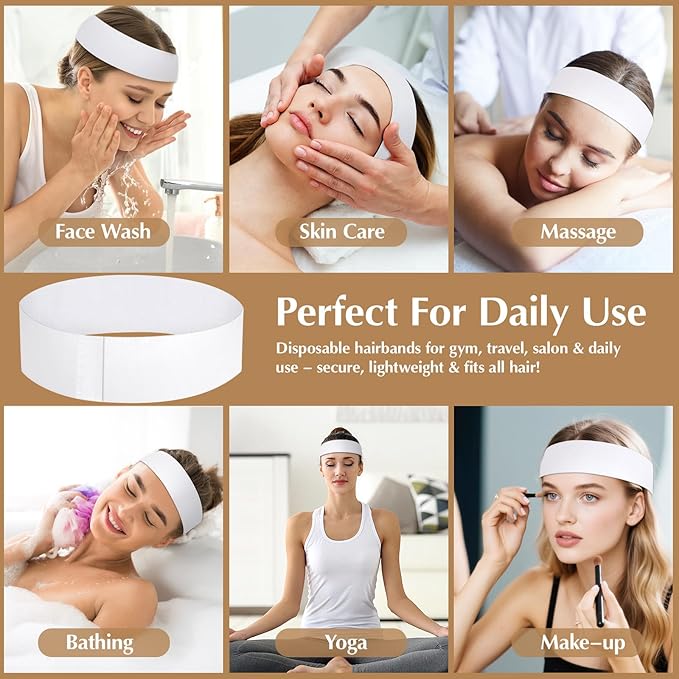 100 PCS Disposable Hairband for Women, Non-woven Fabric Spa Headband for Makeup, Travel, Securing Hair during Facial