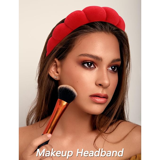 Velscrun 6 Pack Spa Headband, Makeup Headband, Face Wash Headbands, Skincare Headbands, Red Sponge Hair Band Bow Tie Spa Head Band for Washing Face Wristband Set Hair Accessories for Women Girls Gifts